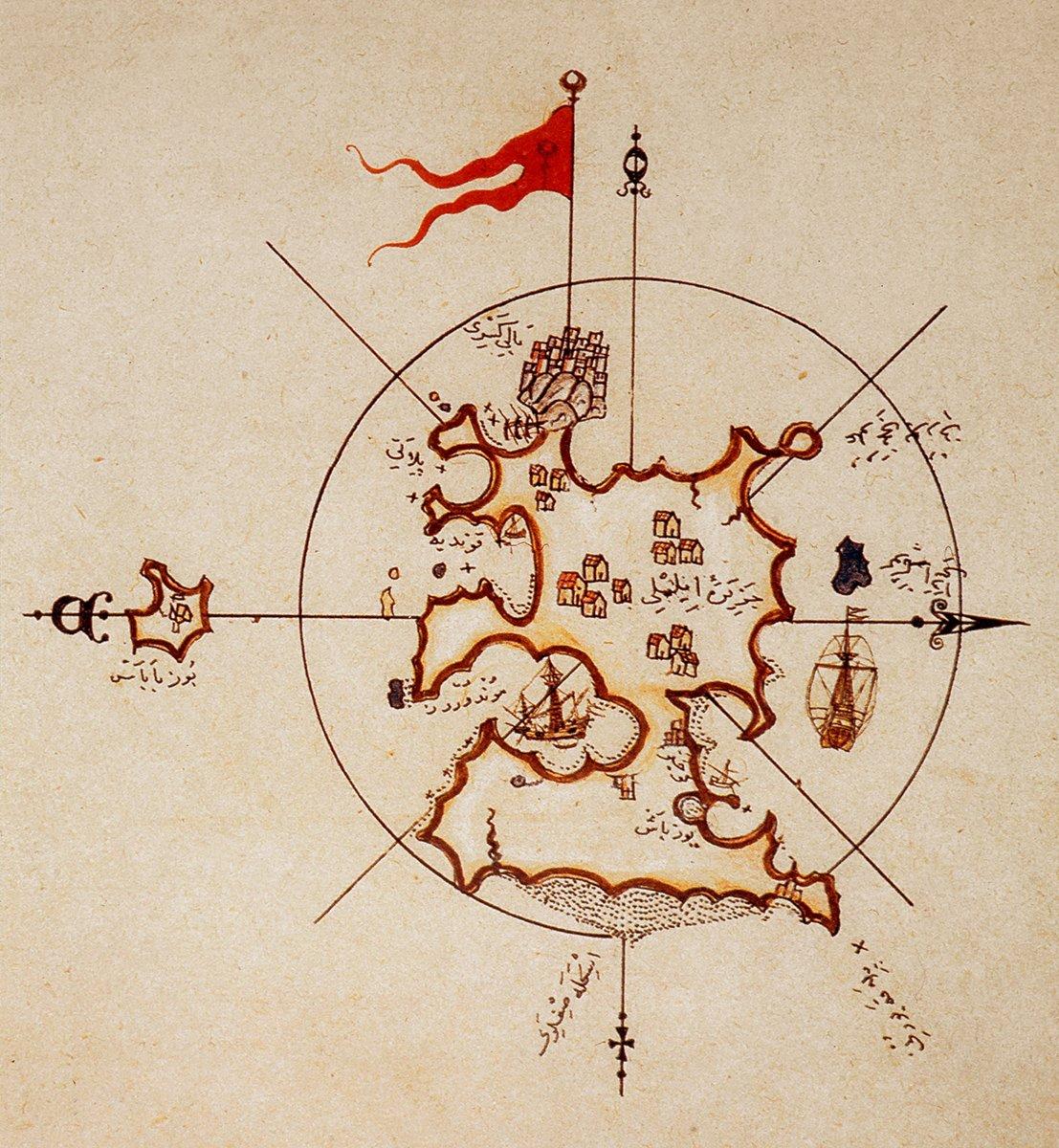 Pîrî Reis’in Kitâb-ı Bahriyye adlı eserinde Limni adasının haritası (Süleymaniye Ktp., Ayasofya, nr. 2612, vr. 52b)