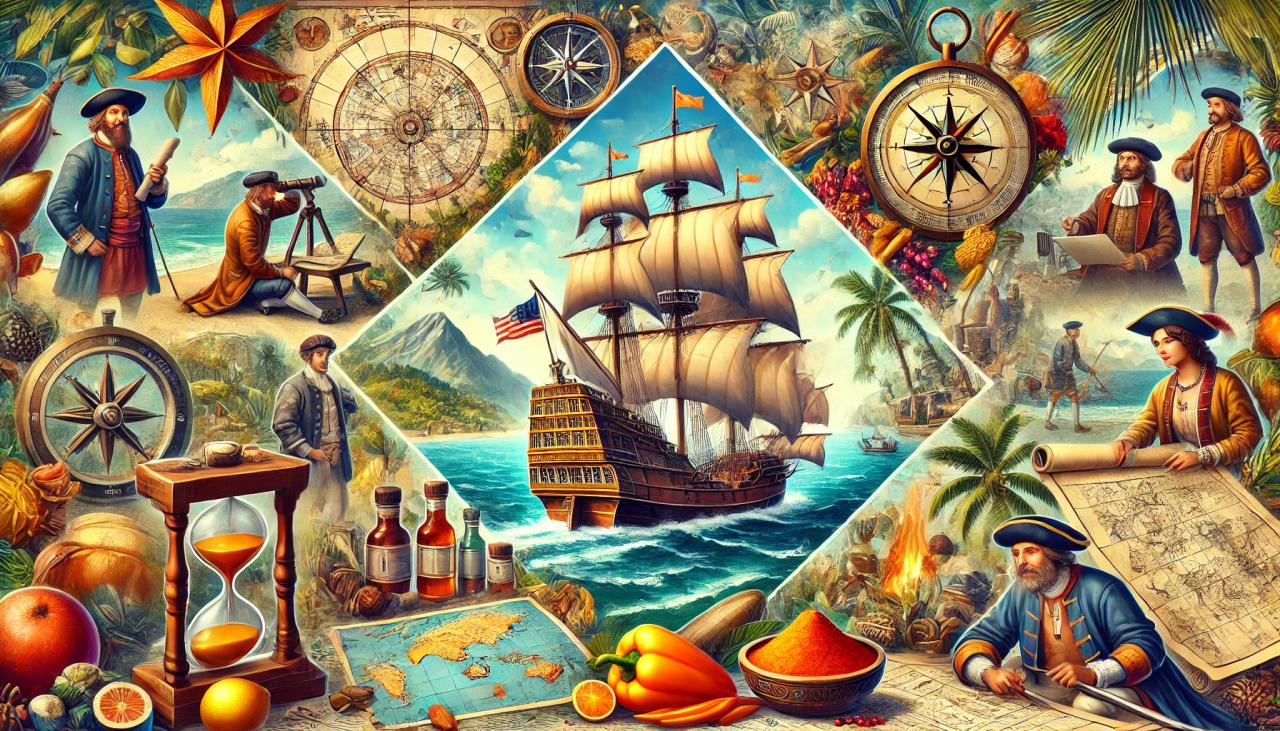 DALL·E 2025-07-24 14.27.05 - A vivid and educational digital painting about the Age of Exploration. In the center, a large wooden sailing ship with full sails is crossing the ocea.webp