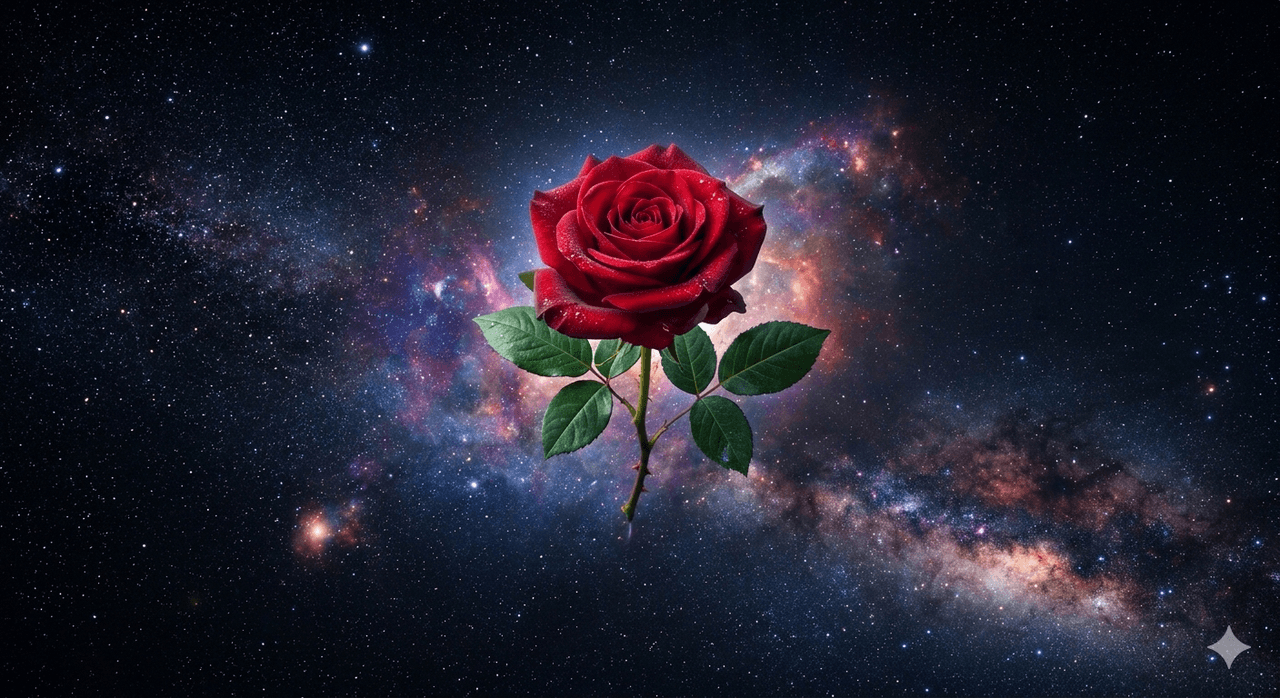 Evrenin merkezinde bir kızıl gül.